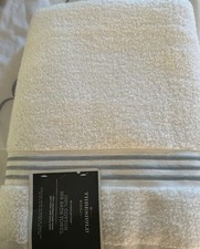 THRESHOLD SIGNATURE BRAND NEW WHITE SPA BATH TOWEL, Light Blue Stripe