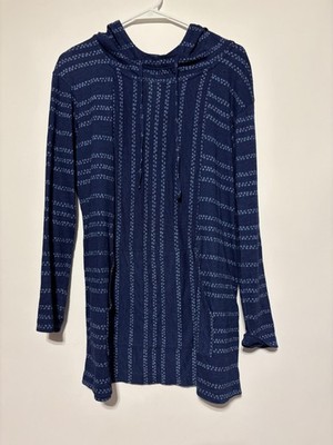 PureJill J. Jill Indigo Women Size S Blue Hooded Striped Dot Boho Tunic
