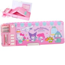 Sanrio Mix Characters 2-Sided Pencil Box Pen Case Holder Organizer w/2-Sharpener