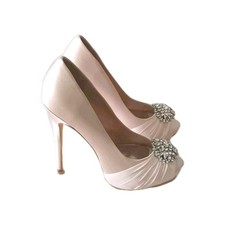 Badgley Mischka Women 8.5 Pink Satin Pump Heel Jeweled Peep Toe Dust Bags NIB