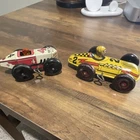 Marx Vintage Tin Wind-Up Race Cars Lot Red #4 & Yellow #2.  Excellent Condition
