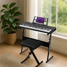 Ktaxon 61 Key Lighting Keyboard with Piano Stand, Piano Bench Black US
