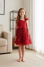 Maroon Tulle Overlay Easter Pagent Church Party Butterfly Dress Size 6-7
