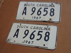 VINTAGE 1967 South Carolina LICENSE PLATES SET OF 2 WHITE  and Blue — photo 2