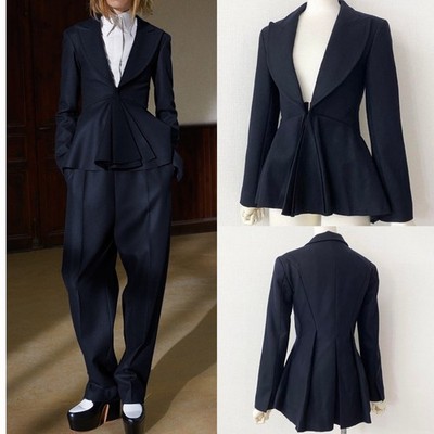 Celine Phoebe Philo 2013 Lookbook Wool Peplum Flared Jacket Navy 36