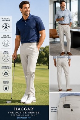 Haggar Active Series Golf Performance Pants 38x32 NWT Stretch Travel Business...