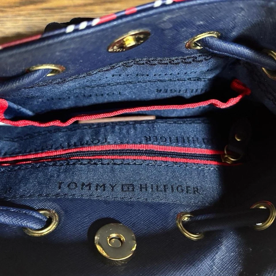 Tommy Hilfiger Plaid Floral Crossbody Bucket Bag – Red & Navy Drawstring Purse - Image 4 of 4