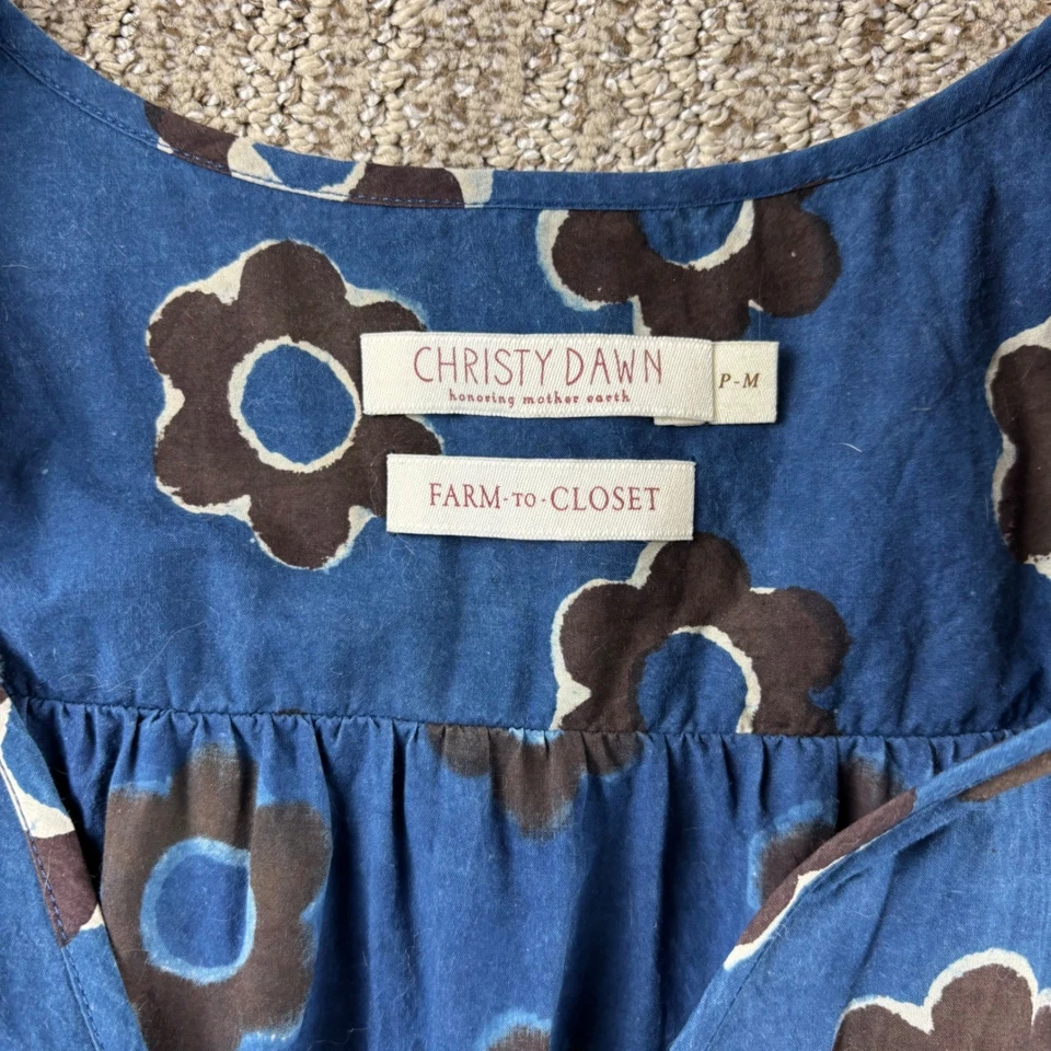 Christy рассвет ферма шкаф цветочный миди платье женщин P-M синий коричневый богемное шик - Изображение 4 из 4