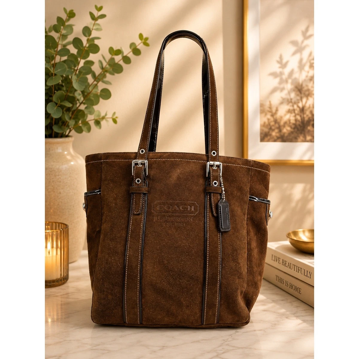 バッグ COACH Hamptons Suede Carryall Tote Bag Coach Hampton Suede Exterior Tote Bags & Handbags for Women for
