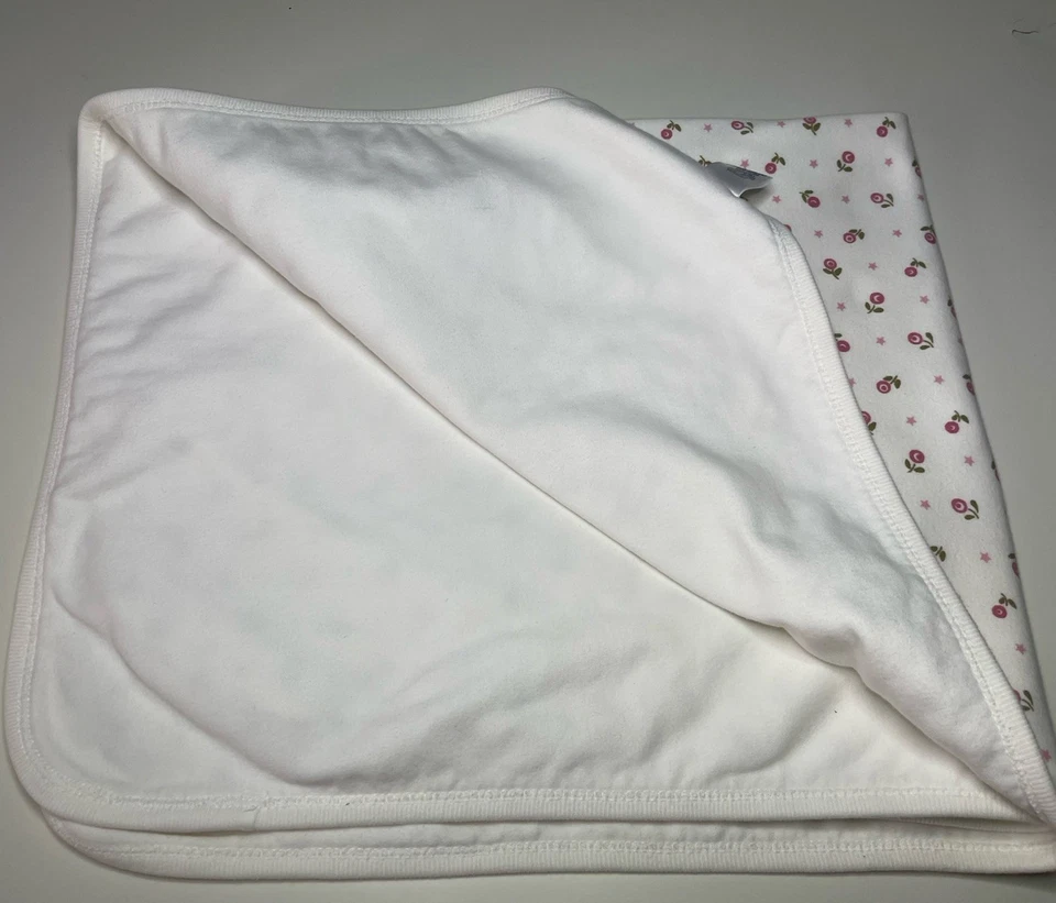 Old Navy Baby Blanket White Floral Rose Pink Flowers Cotton Girls - Image 3 of 4