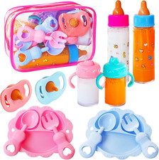 Woozettn 13 Pcs Baby Doll Accessories Magic Bottle Set,Pretend Play Feeding Toy