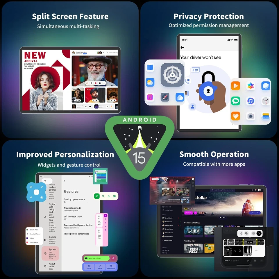 2025 Tablet, 10 inch Android 15 Tablet with Keyboard, 24GB RAM+128GB ROM(1TB ... - Image 3 of 4