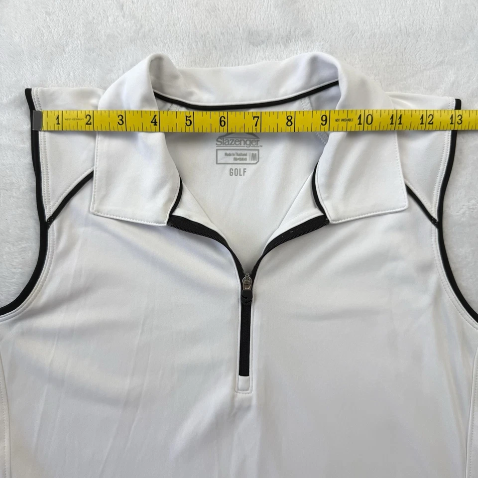 Camiseta de Golf Slazenger M Blanca Tanque Media Cremallera Elastizada Borde Negro Logo Polo Atlético Foto 4 de 4