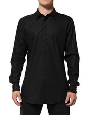 Dolce & Gabbana Black Cotton Embellished Collar Men’s Men's Shirt