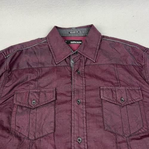 Buckle Black Shirt Relaxed Fit Mens Large Cotton Spandex Purple Yoke Pockets - Picture 5 of 14