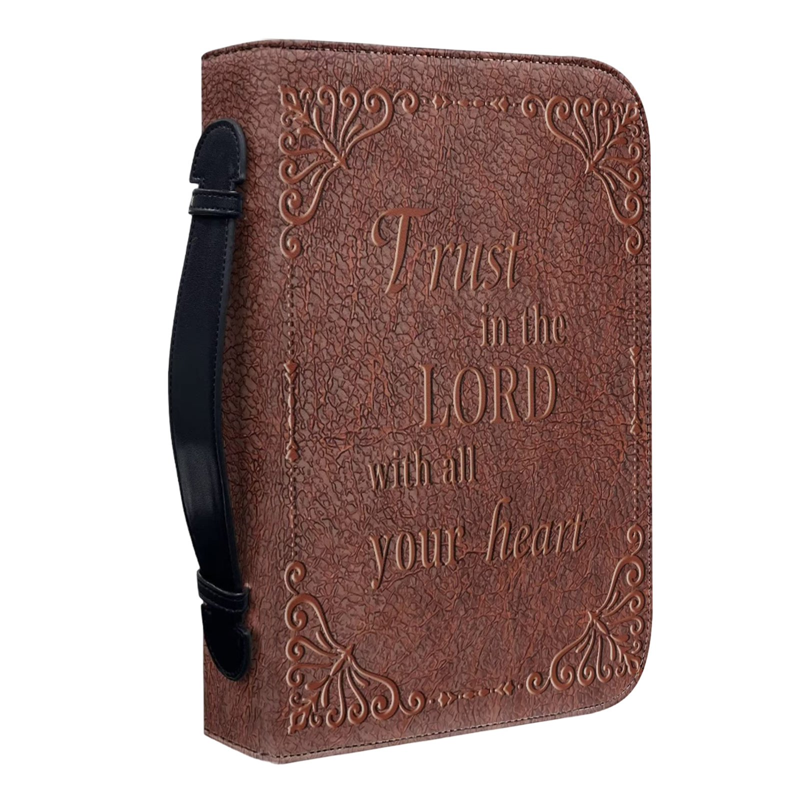 PU Leather Bible Carrying Case with Handle for Worship Service and Bible Study