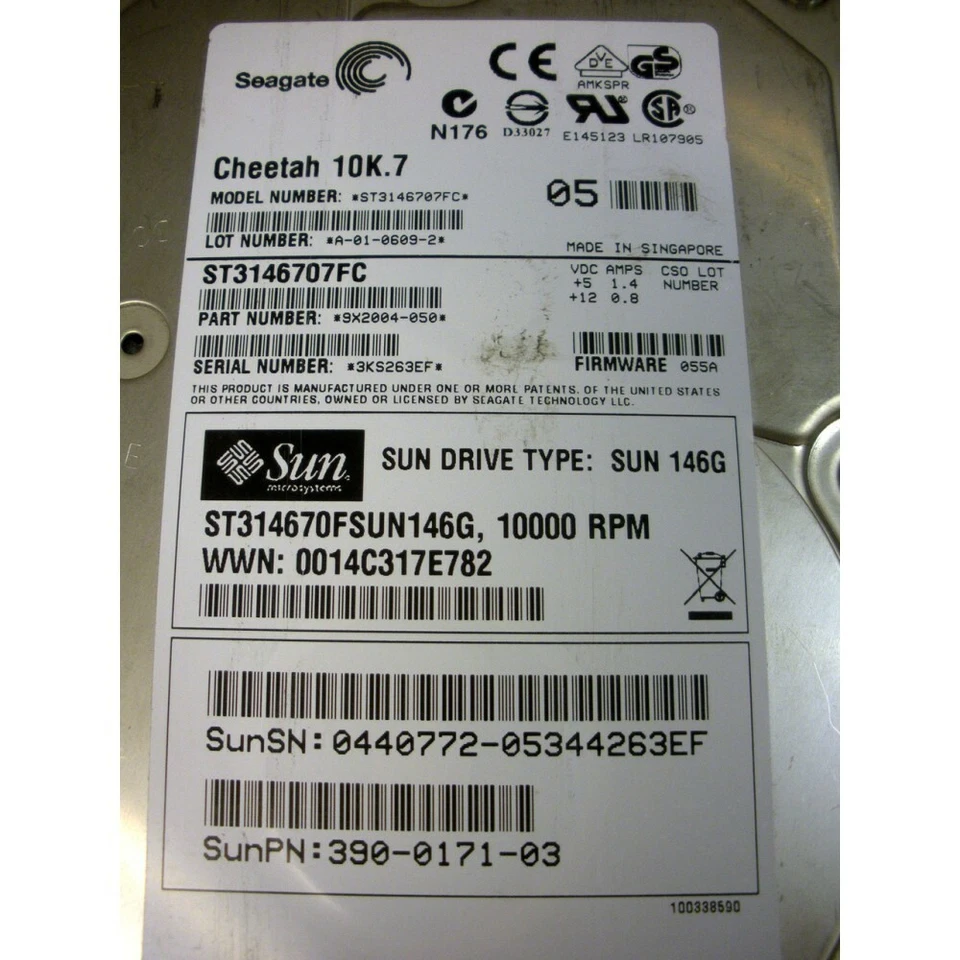 Sun 390-0171 ST3146707FC 146GB 10K FC Seagate Hard Drive - Image 3 of 3