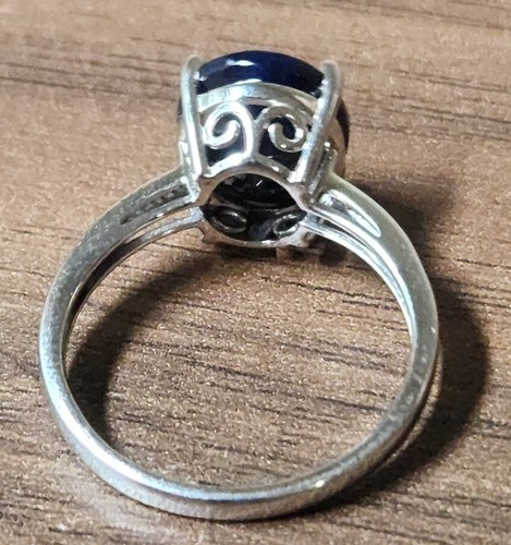 Womans Ring Round Blue Stone 4 CLAW Sterling 925 Band Size 9 ESTATE FIND - Picture 7 of 10