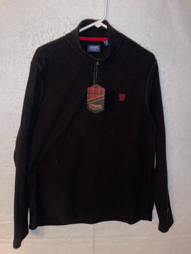 Chaps Mens L 1/4 Zip Pullover Sweater Fleece Black Sweatshirt Long Sleeve NWT