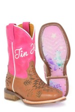 New Youth girl's Tin Haul PINK 'ALL POINTS WEST'' WESTERN COWBOY BOOTS 5 SIZES 