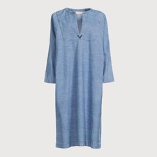 VALENTINO GARAVANI Denim Chambray Kaftan Tunic Dress Cotton V-Plaque i44-10-L-XL