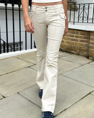 Brandy Melville Low Rise Cream Agatha Flare Pants Cargo Pocket Bootcut One Size