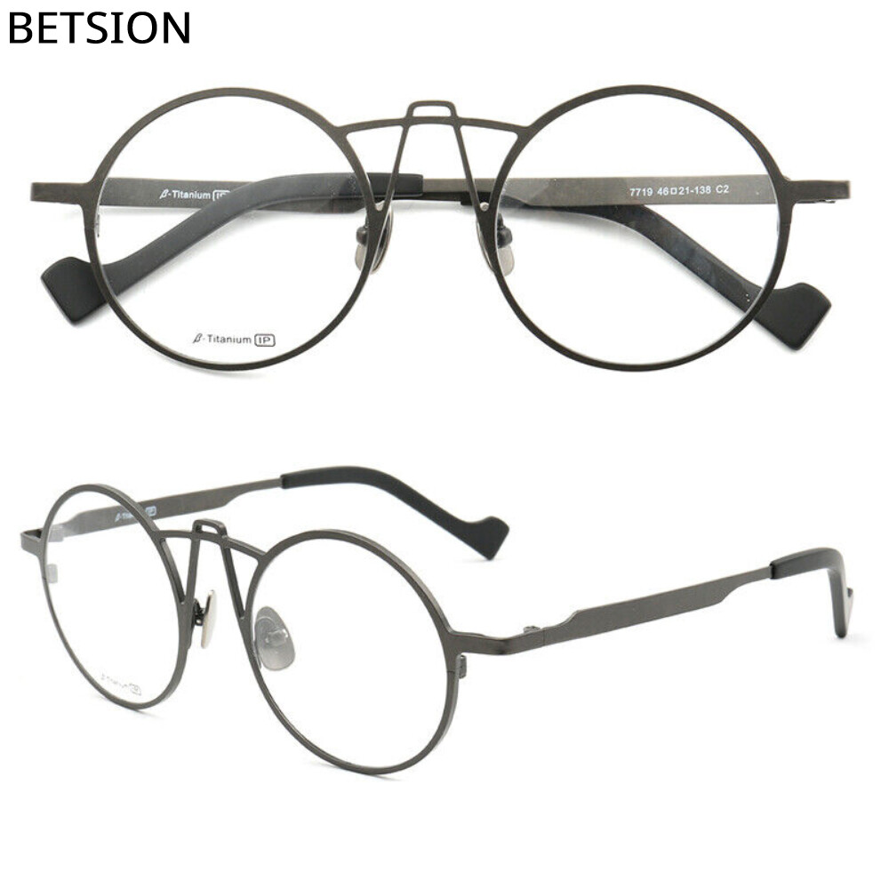 Retro Titanium 46mm Round Eyeglasses Frames Men Glasses