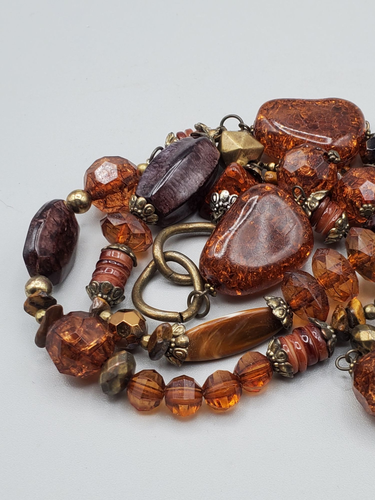 Brown Amber looking color multi shape beaded neck… - image 9