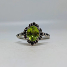 Lab Created Peridot Ring 925 Sterling Silver Black Spinel Statement Gift Ring