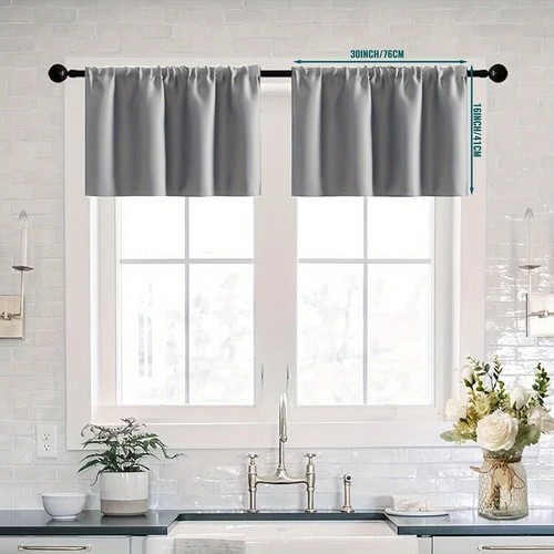 2 Panel Thermal Blackout Window Curtain Cafe Tier Short Valance Kitchen Bathroom - Picture 16 of 47
