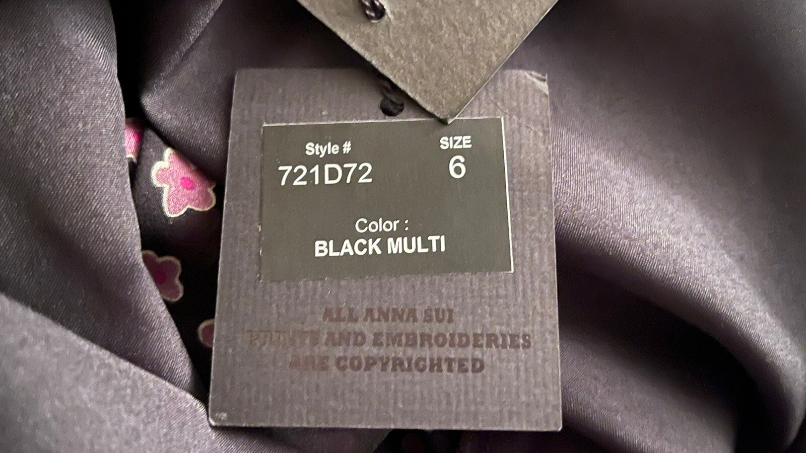 NWT Anna Sui Floral Black/Purple Ruffle Dress Retro Free People Midi sz 6