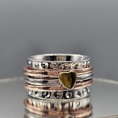 NWOT Heart Spinner Ring Tri Tone Metal Hammered Fidget Spin Brutalist Sz 10
