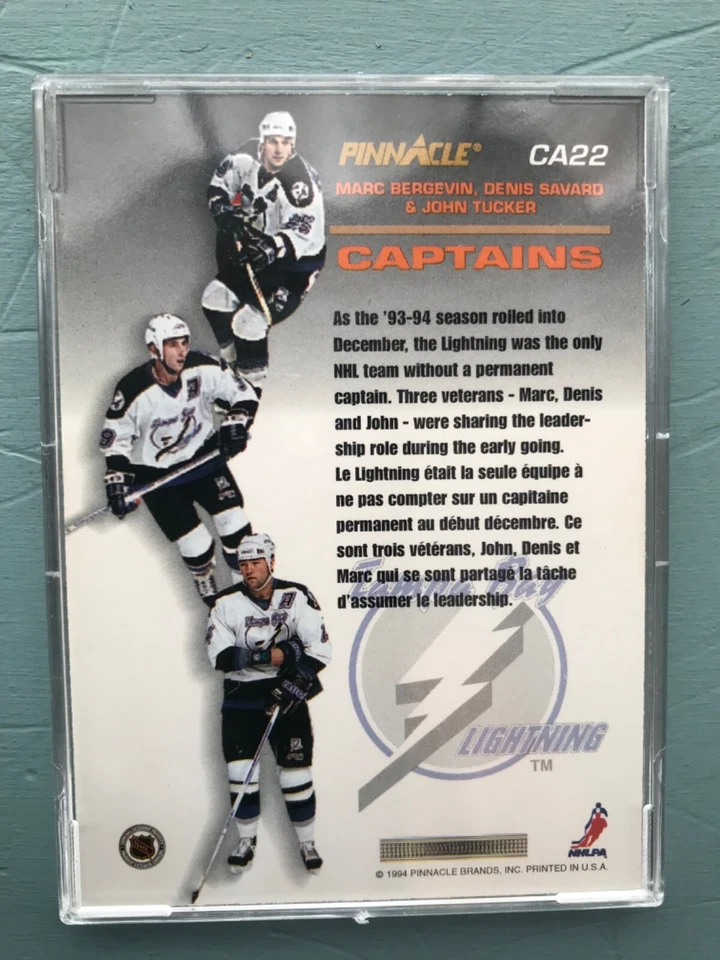 1993-94 Pinnacle #CA22 Captains Bergevin, Savard, Tucker  Excellent Condition - Image 2 of 2
