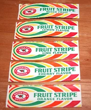 5 Vintage Fruit Stripe Gum Wrapper 1960-70s Lime Cherry Orange Lemon Mixed Nice