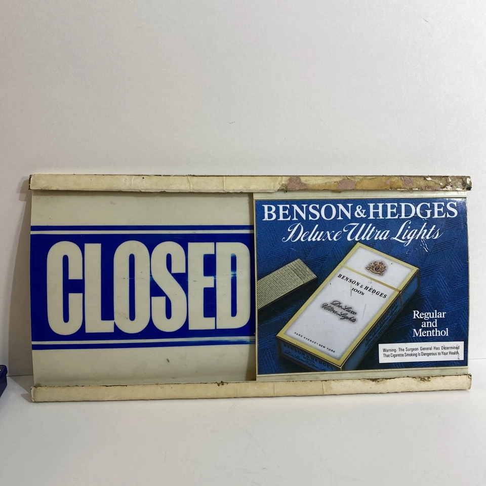 Letrero publicitario de plástico Benson & Hedges tienda abierto y cerrado 1984 como está Foto 3 de 3