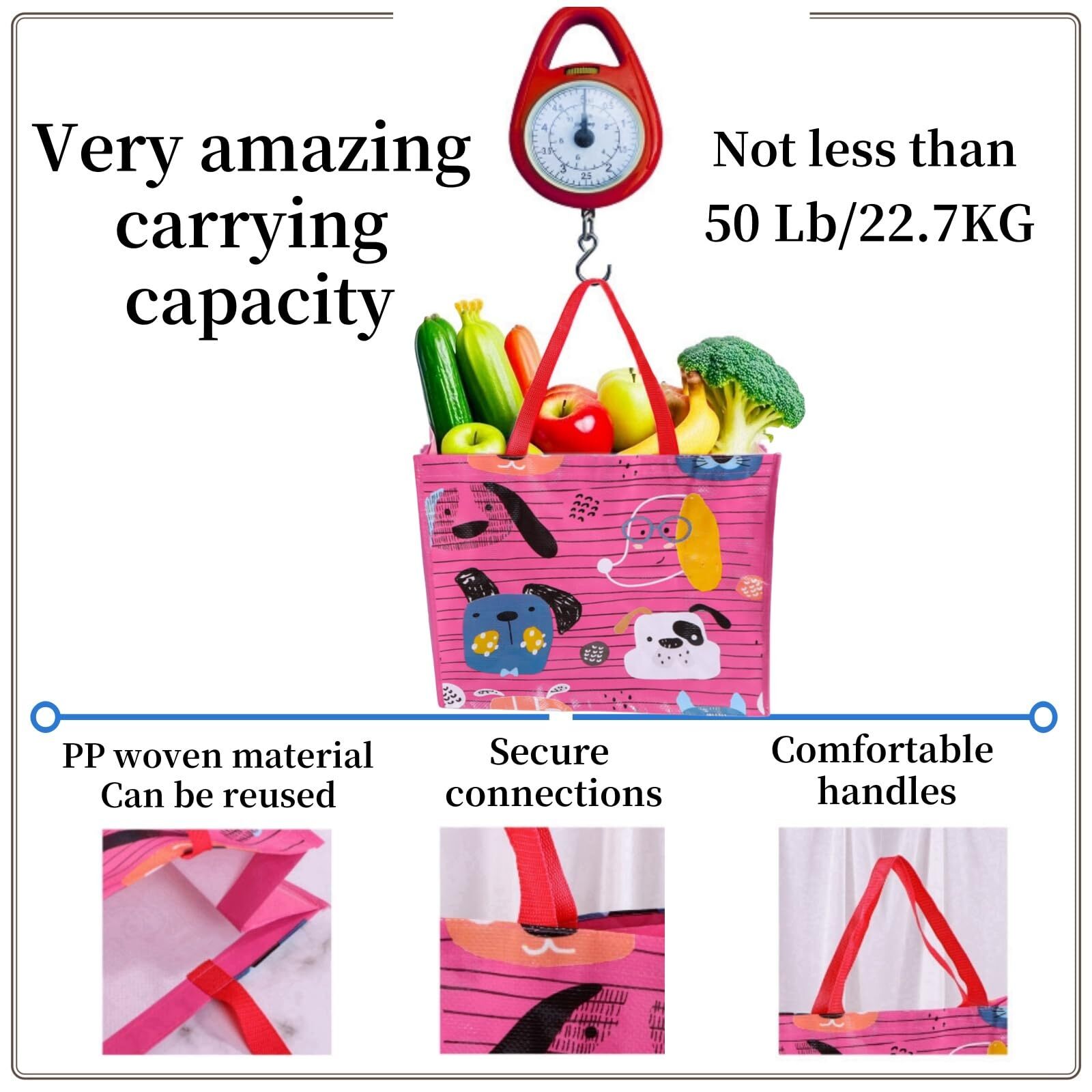 6 Pack Reusable Grocery Shopping Bags Heavy Duty Large Shopping Extremely Dur...