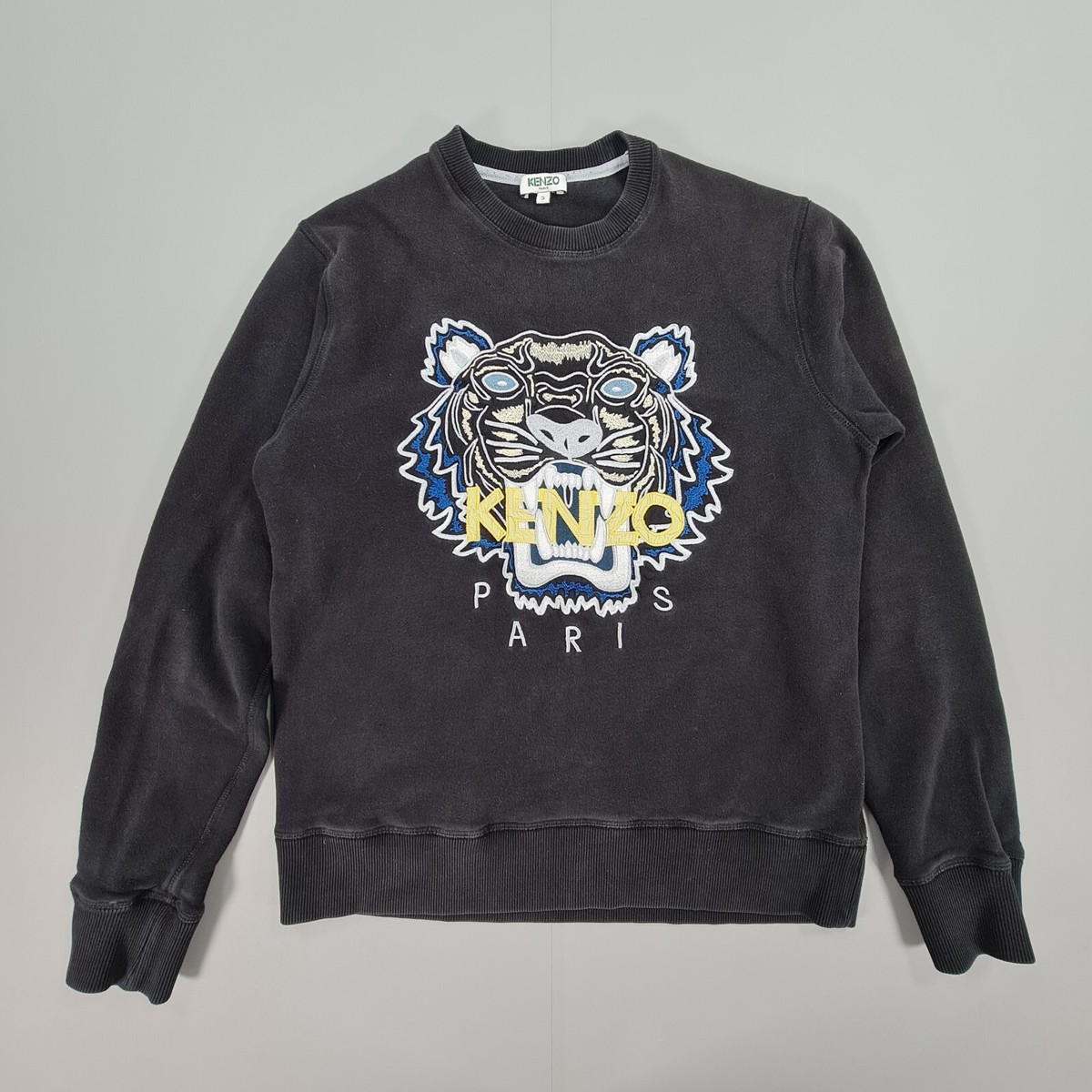 KENZO Mens Sweatshirt Black Small Big Tiger Logo Cotton Fleece
