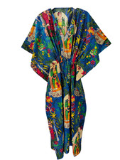 Indian Vintage 100% Cotton Long Beach Maxi Kaftan Dress One Size Caftan Kimono