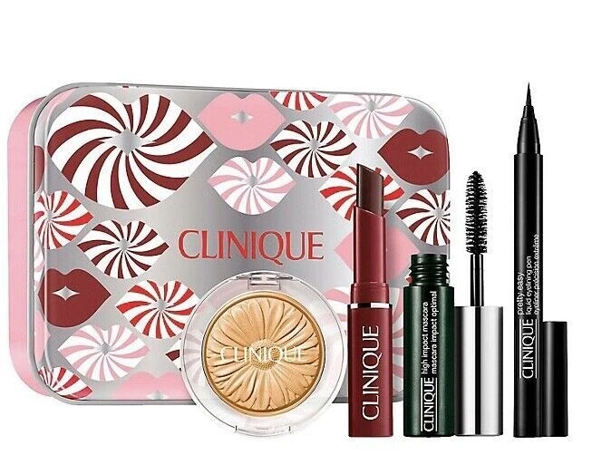 Clinique Must Have Makeup Almost Black Honey Lipstick 4 Pcs Set New in Tin Kit