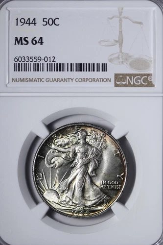 BU 1944 Walking Liberty Half Dollar NGC MS64 Pleasing Toning