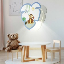 Hänge Decken Leuchte Kinder Zimmer Baby Affen Tier Holz Pendel Jungen Lampe bunt