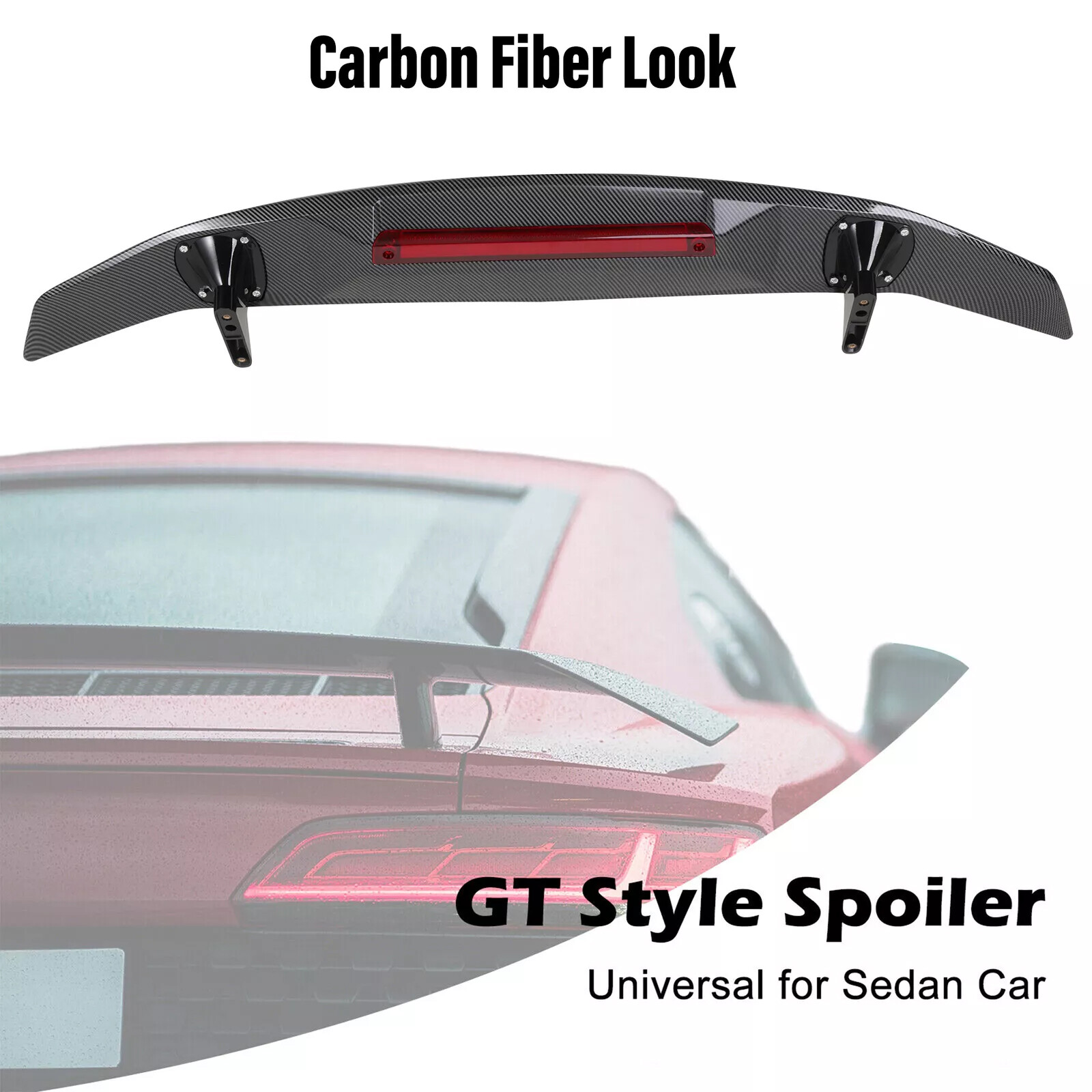 52" GT Rear Wing Spoiler with Brake Light Carbon Fiber For Maserati GranTurismo