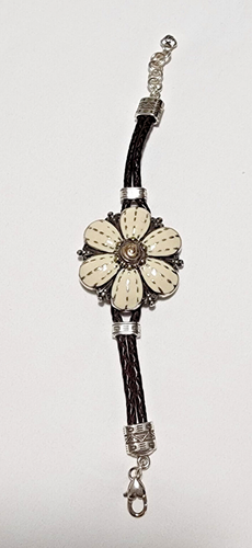 Brighton Safari Flower Bracelet Cream Enamel Floral Brown Leather Cord #106