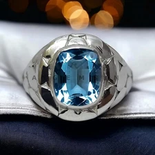 Aquamarine Gemstone With 925 Sterling Silver Groom Ring For Men's #AL163