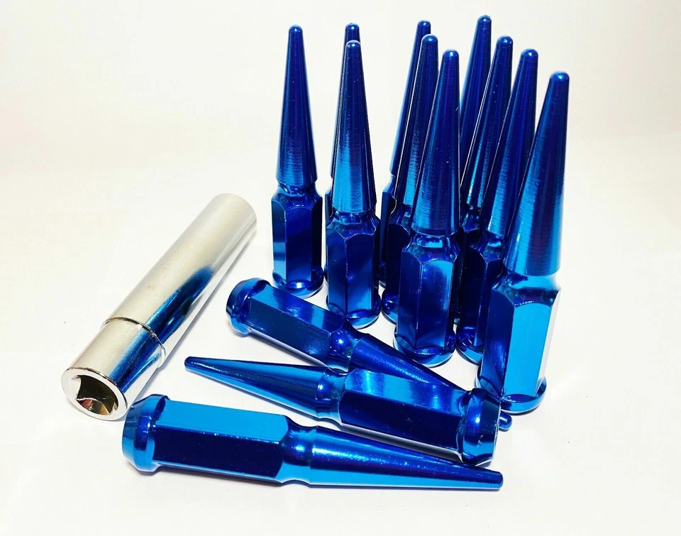 FIT PONTIAC G3 G5 1000 CONICAL SEAT 4.5'' SPIKE LUG NUTS 12x1.5 BLUE 16PC+KEY - Image 2 of 4