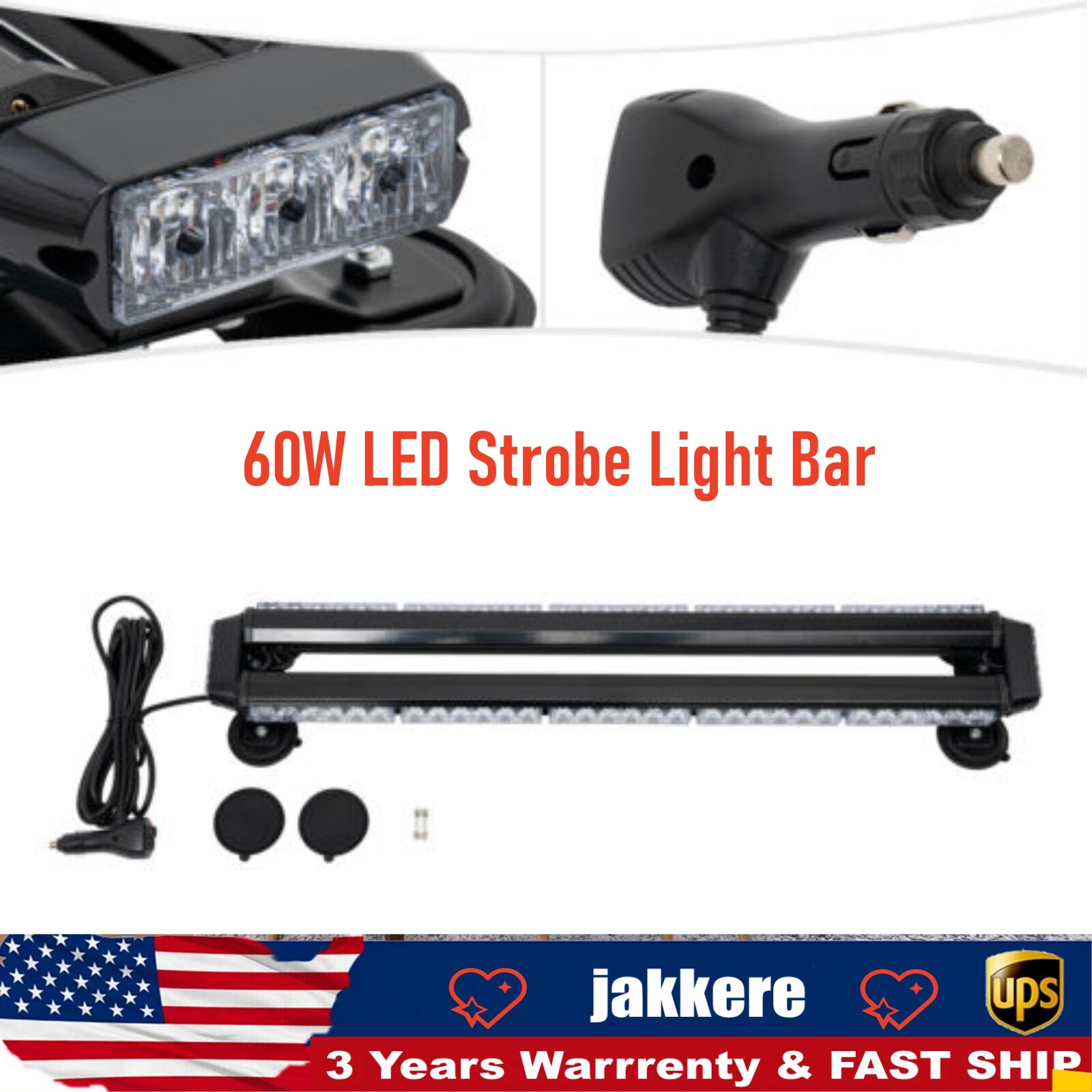 32IN 66 LED Rooftop Strobe Light Bar Emergency Warning Amber Lamp LED Light Bar