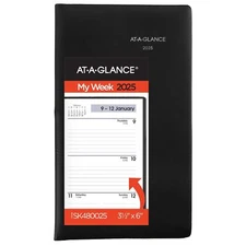 At a Glance Weekly Planner 2025 Black Durable Ink Bleed Resistant Design