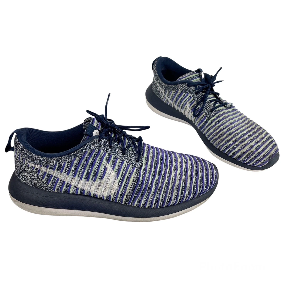 Nike Roshe 2 Flyknit Sz 9.5 Blue White Knit Athletic Shoes Running | eBay