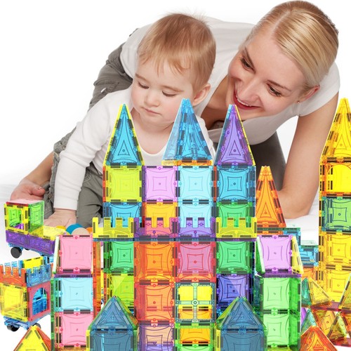 199 PC Magnetic Building Tiles Magna Construction Blocks Puzzle 3D Cars Train - Picture 2 of 7