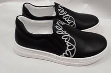 NEW Fendi Girls black leather white heart logo trainers sneakers shoes 31 US 13
